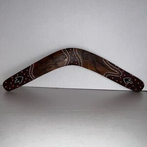 Boomerang Hand Made And Painted Art Wooden Returning Stick Australian 22” Carved